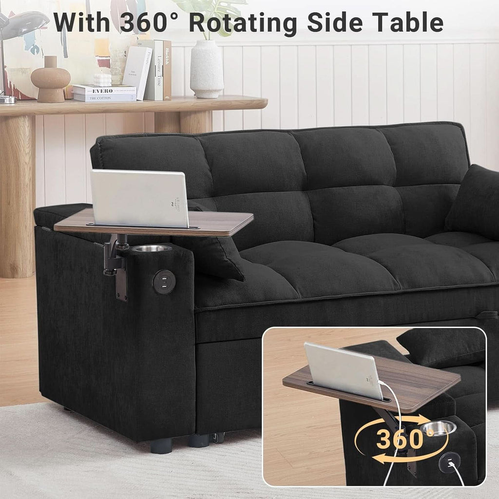 65Zoll Verwandlungsfähiges Schlafsofa Schwarz USB-Anschluss