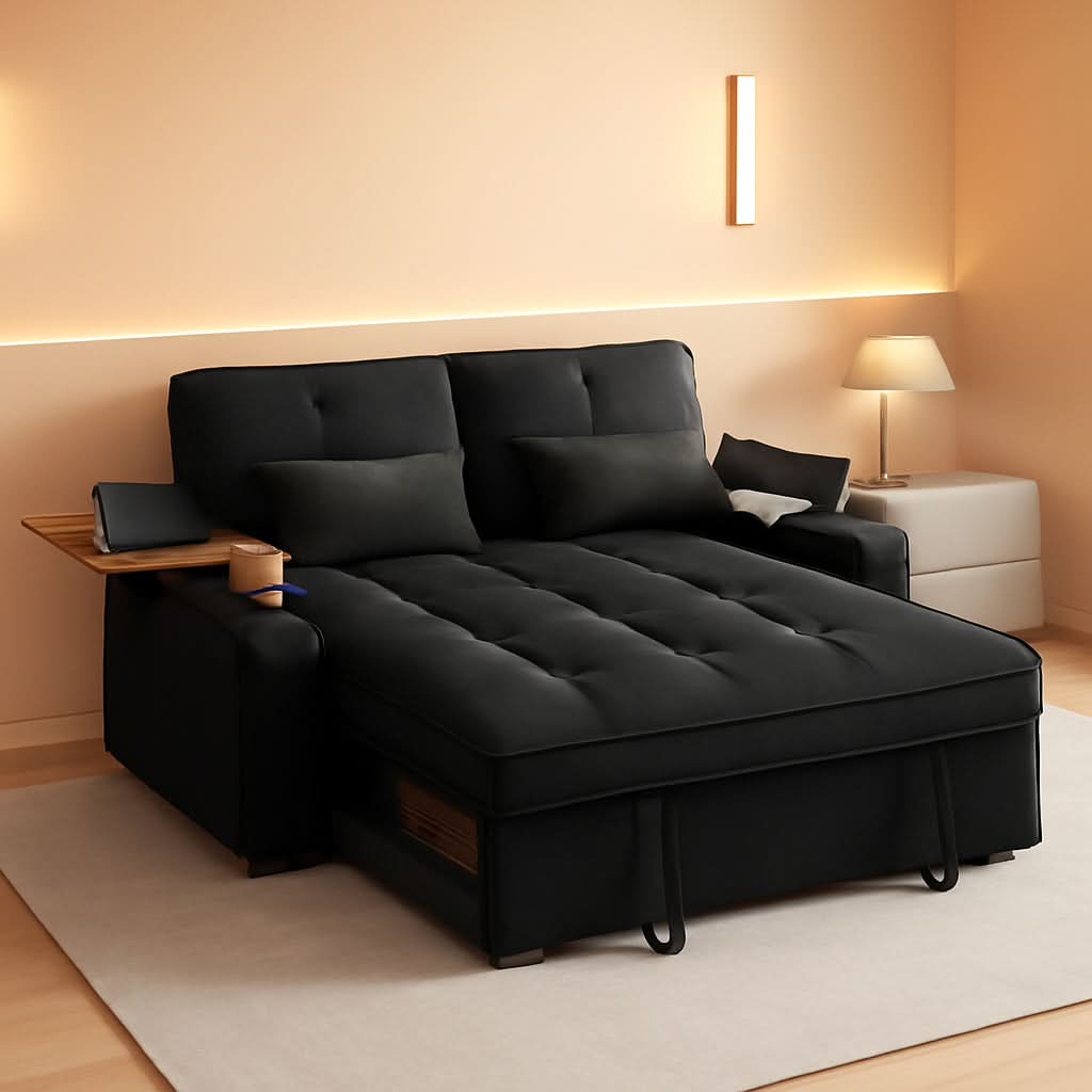 65Zoll Verwandlungsfähiges Schlafsofa Schwarz USB-Anschluss