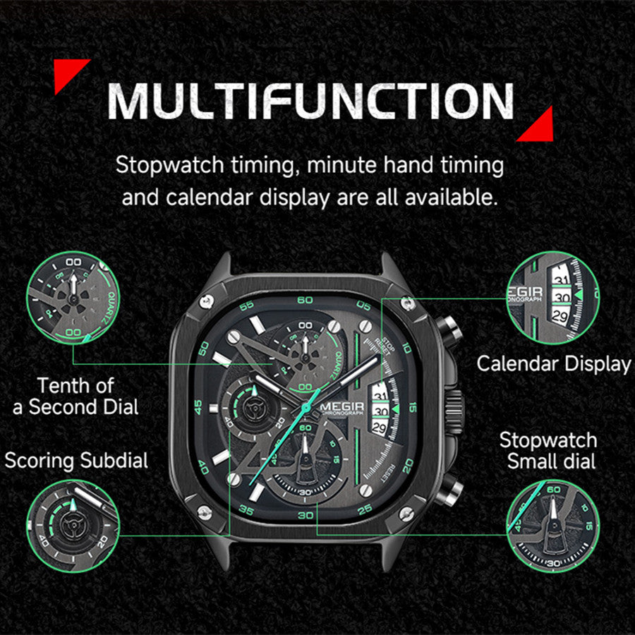 MEGIR Sports Military Watches for Men Luxury Business Casual Wristwatches Waterproof Date Clock Chronograph Reloj Hombre 2217-12
