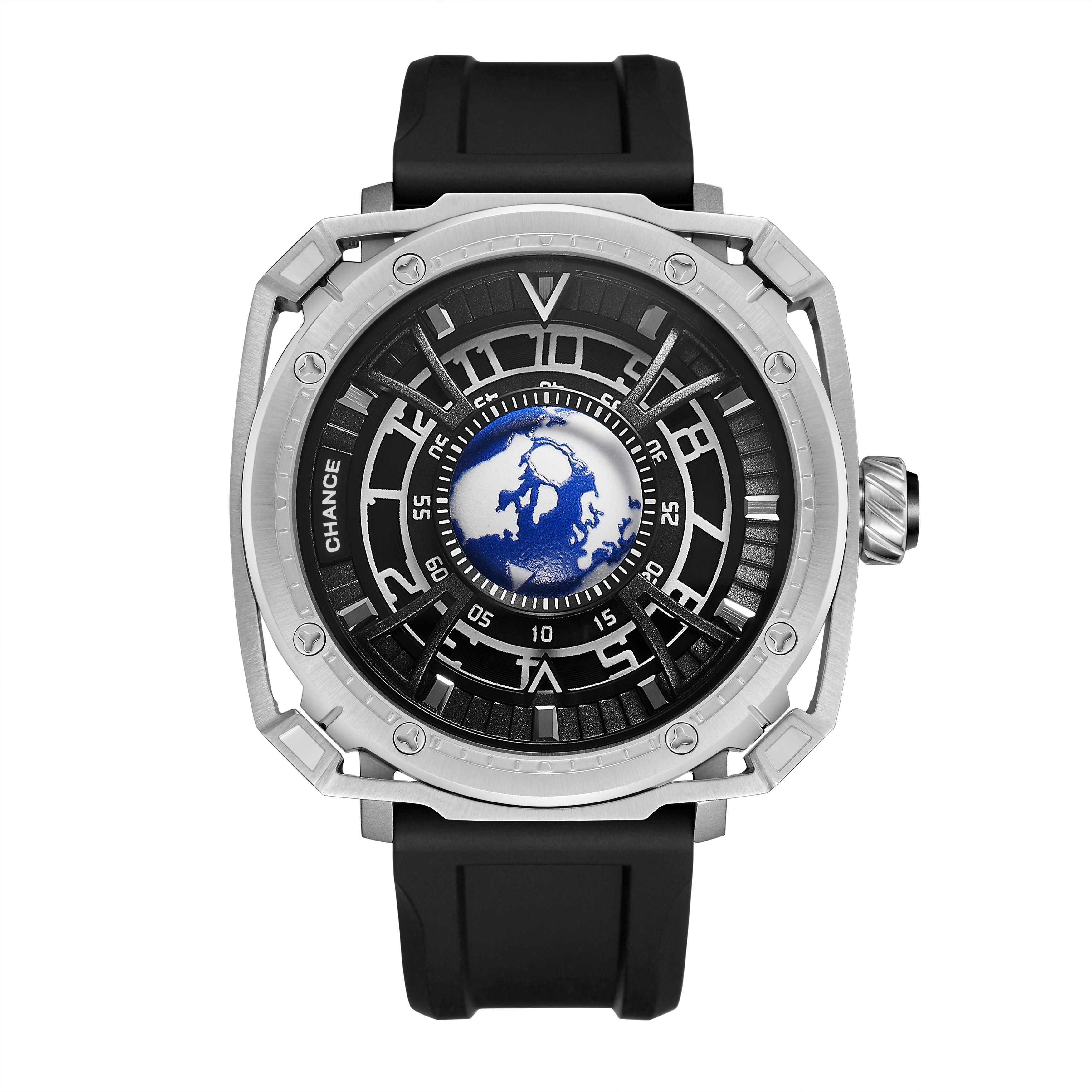 CHANCE Luxury Men Mechanical Wristwatch Automatic Watch Stainless Steel Case Sports Silicone Strap Luminous Watches Clock 9052-11