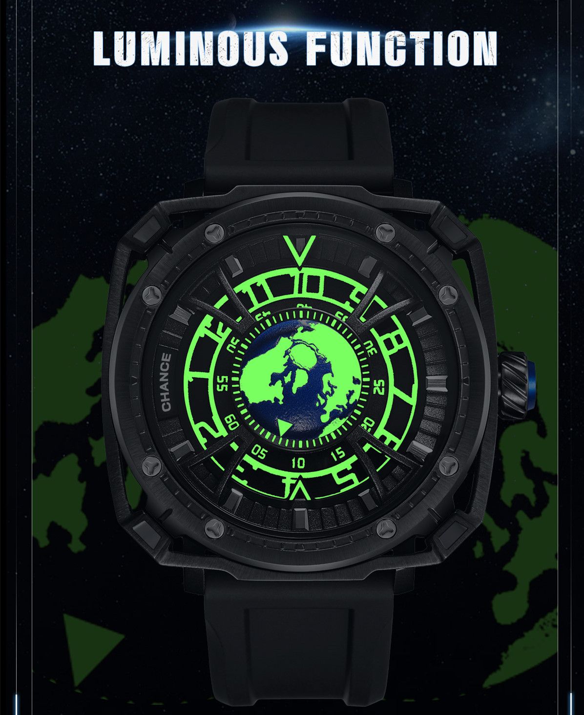 CHANCE Luxury Men Mechanical Wristwatch Automatic Watch Stainless Steel Case Sports Silicone Strap Luminous Watches Clock 9052-3