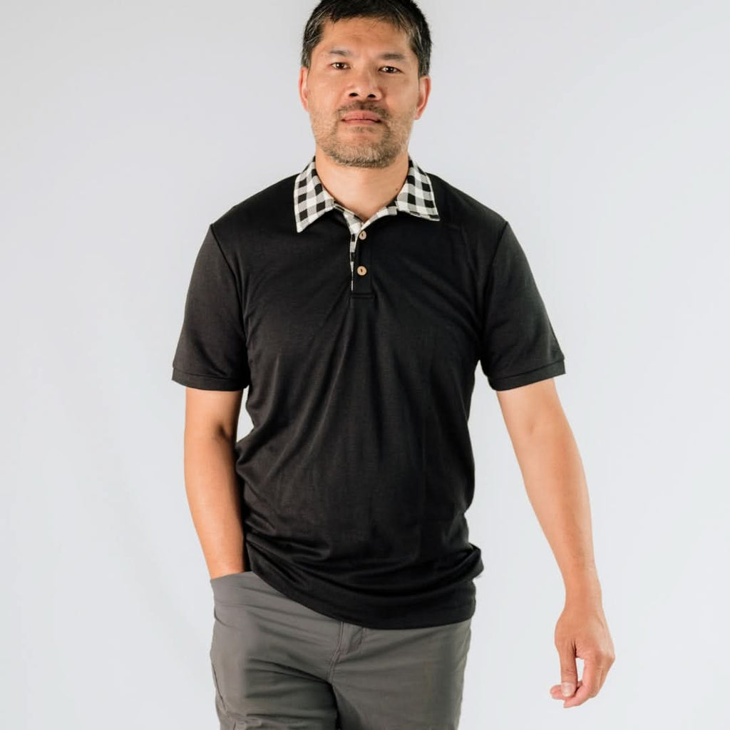 Herren Bambus-Poloshirt | Schwarz Bison Plaid
