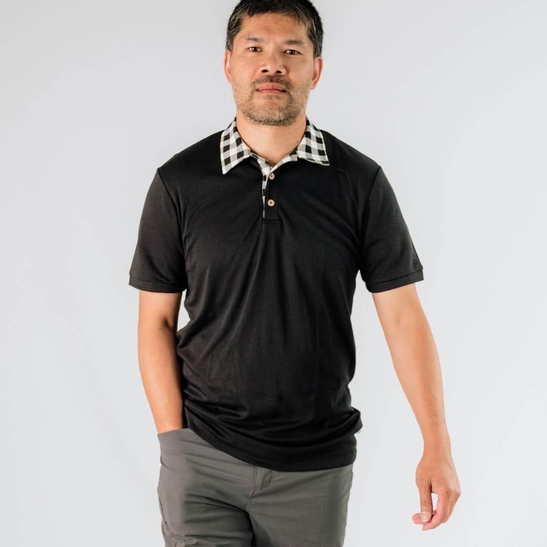 Herren Bambus-Poloshirt | Schwarz Bison Plaid