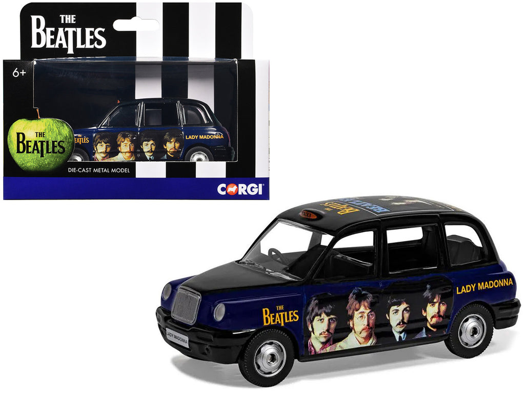 The Beatles London Taxi RHD (Rechtslenker) "Lady Madonna" Schwarz und Dunkelblau mit Grafiken Diecast Modell von Corgi