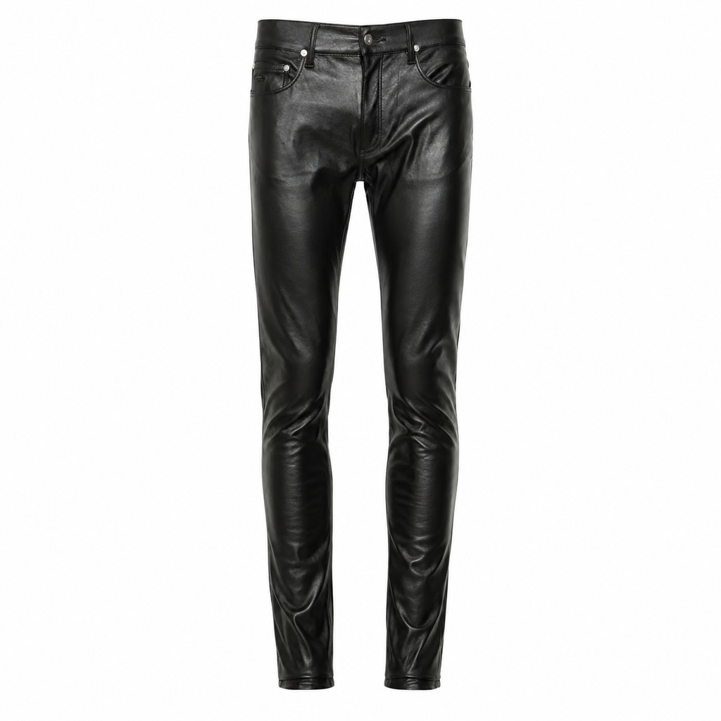 Men’s Black Leather Skinny Pants-0