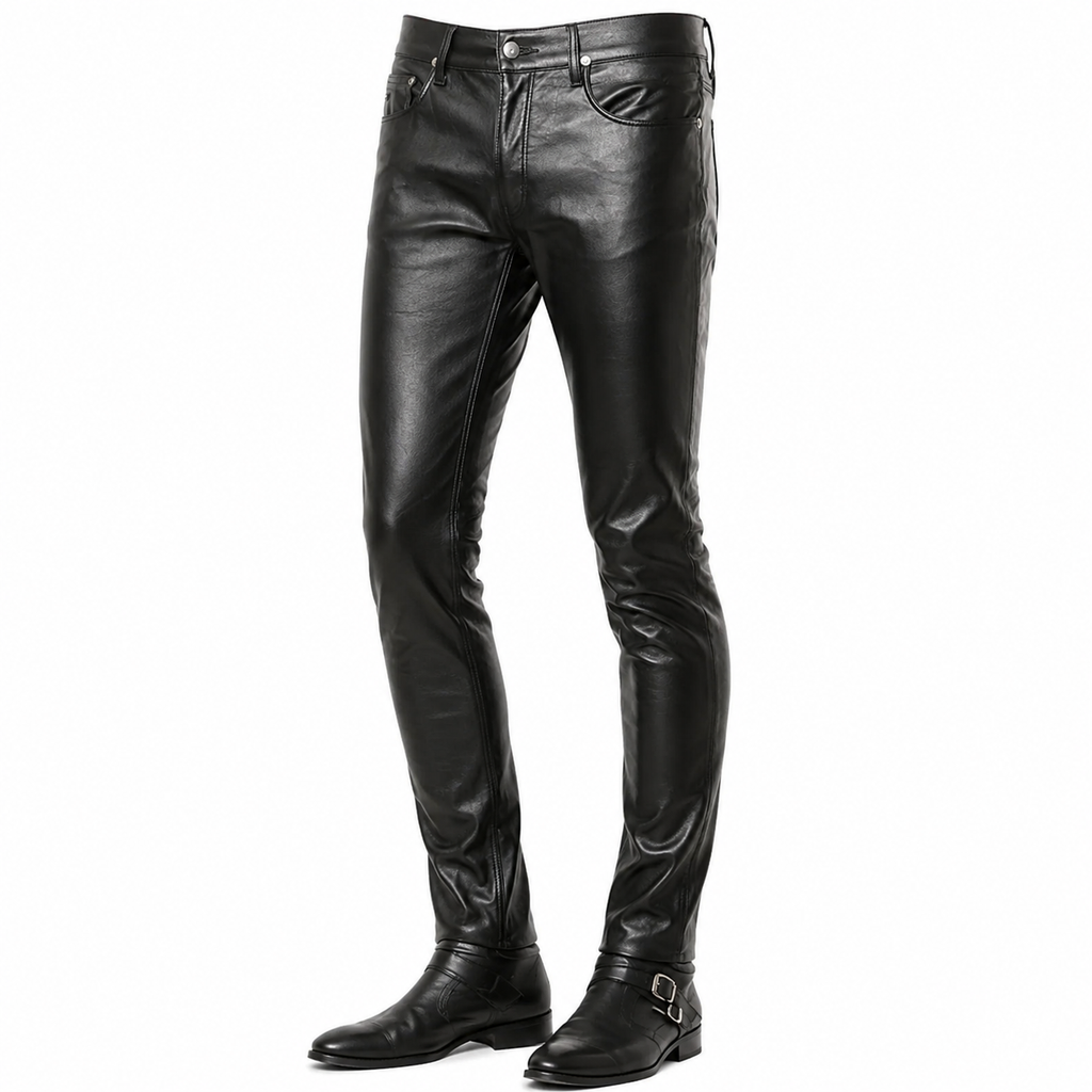 Men’s Black Leather Skinny Pants-3