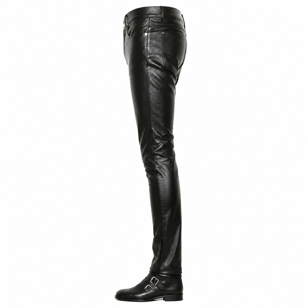 Men’s Black Leather Skinny Pants-4