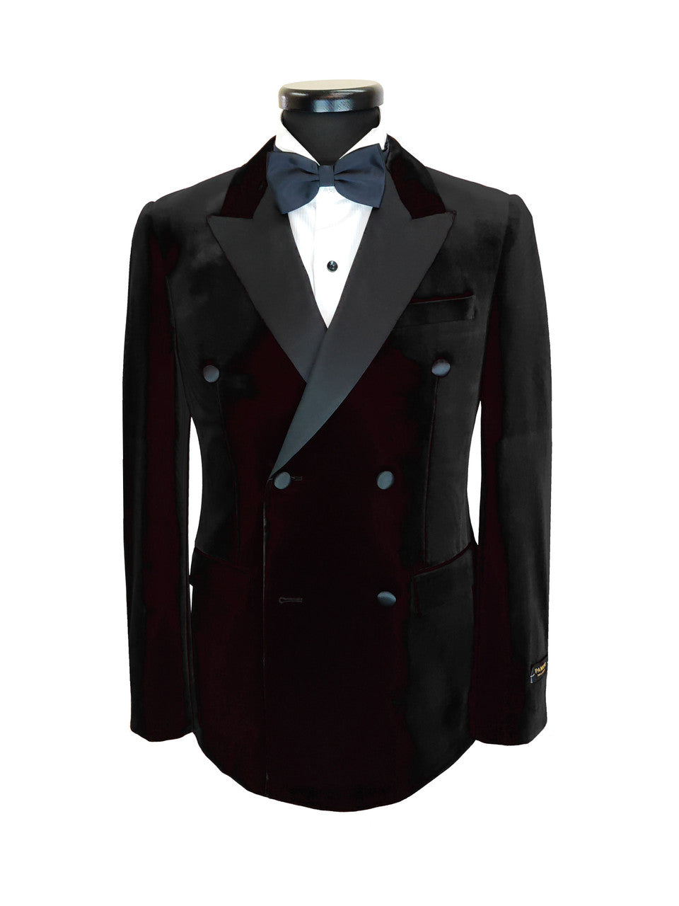 Schwarzer zweireihiger Samt-Smoking-Blazer