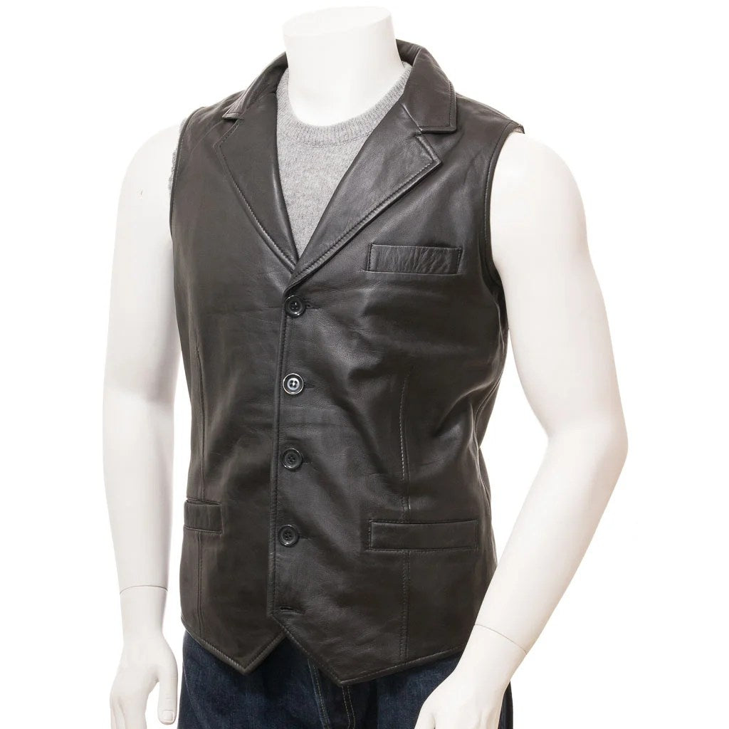 MEN CLASSIC BLACK LEATHER VEST DANBY