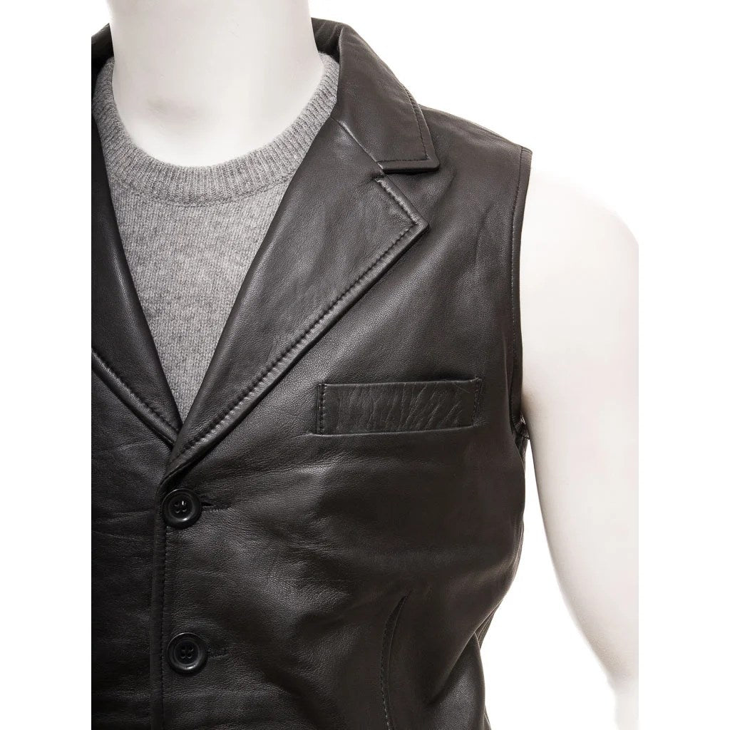 MEN CLASSIC BLACK LEATHER VEST DANBY-1