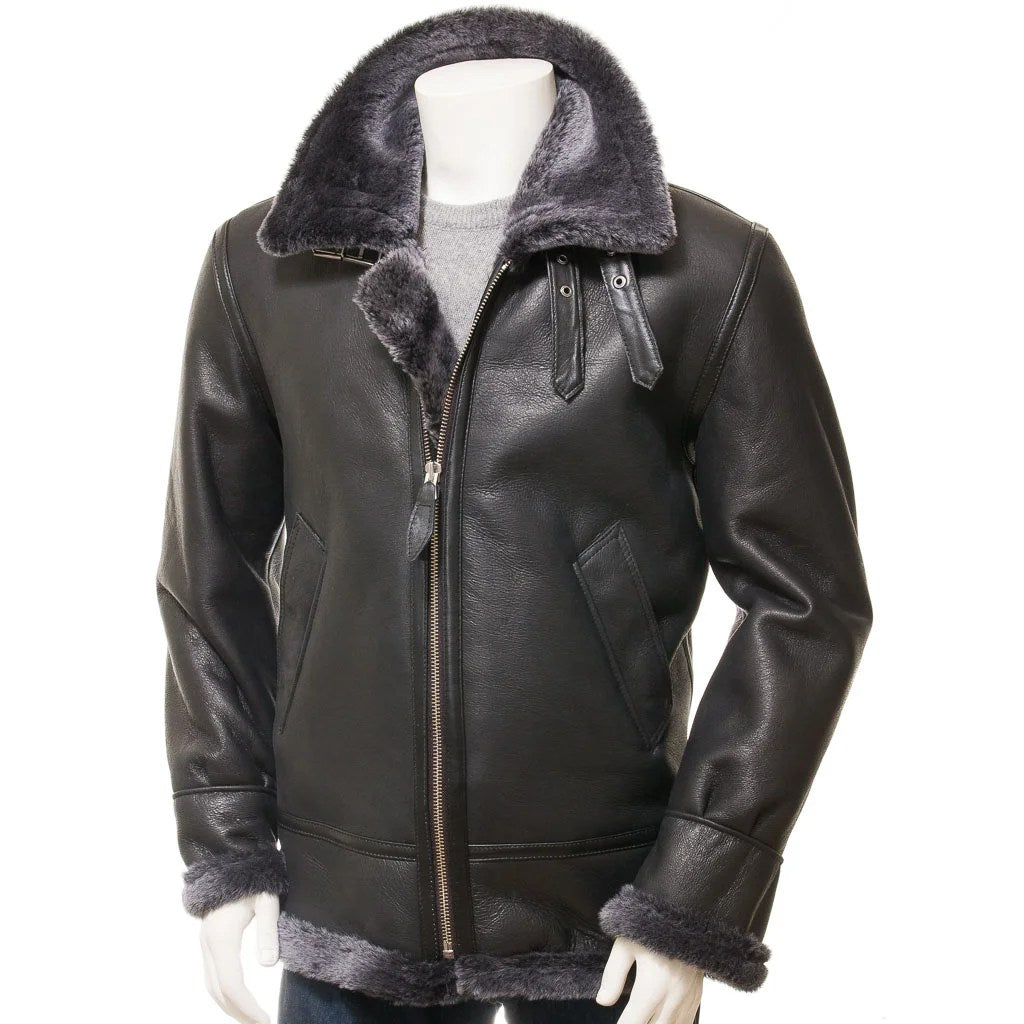 MEN BLACK AND GREY SHEEPSKIN JACKET ELBRIDGE