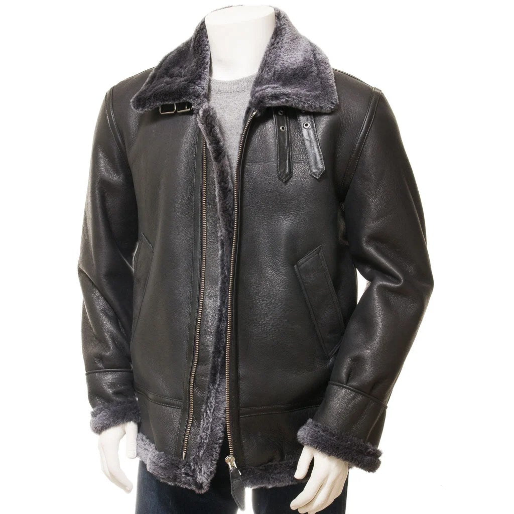 HERREN SCHWARZ-GRAUE LAMMFELLJACKE ELBRIDGE
