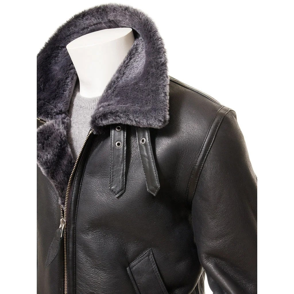 HERREN SCHWARZ-GRAUE LAMMFELLJACKE ELBRIDGE