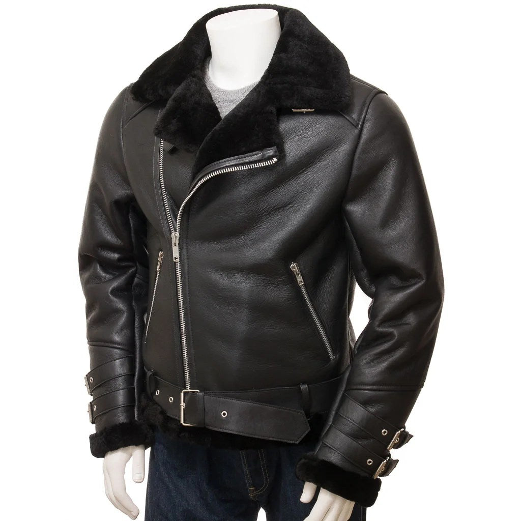 MEN BLACK SHEARLING BIKER JACKET ELLINGTON
