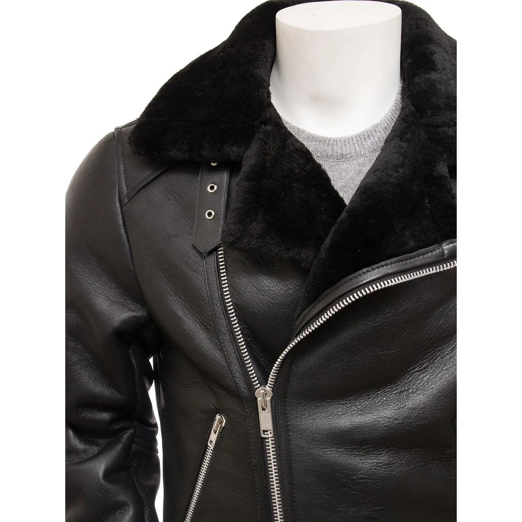 MEN BLACK SHEARLING BIKER JACKET ELLINGTON-3