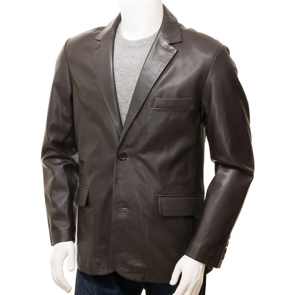 MEN CLASSIC BROWN LEATHER BLAZER MANSFIELD