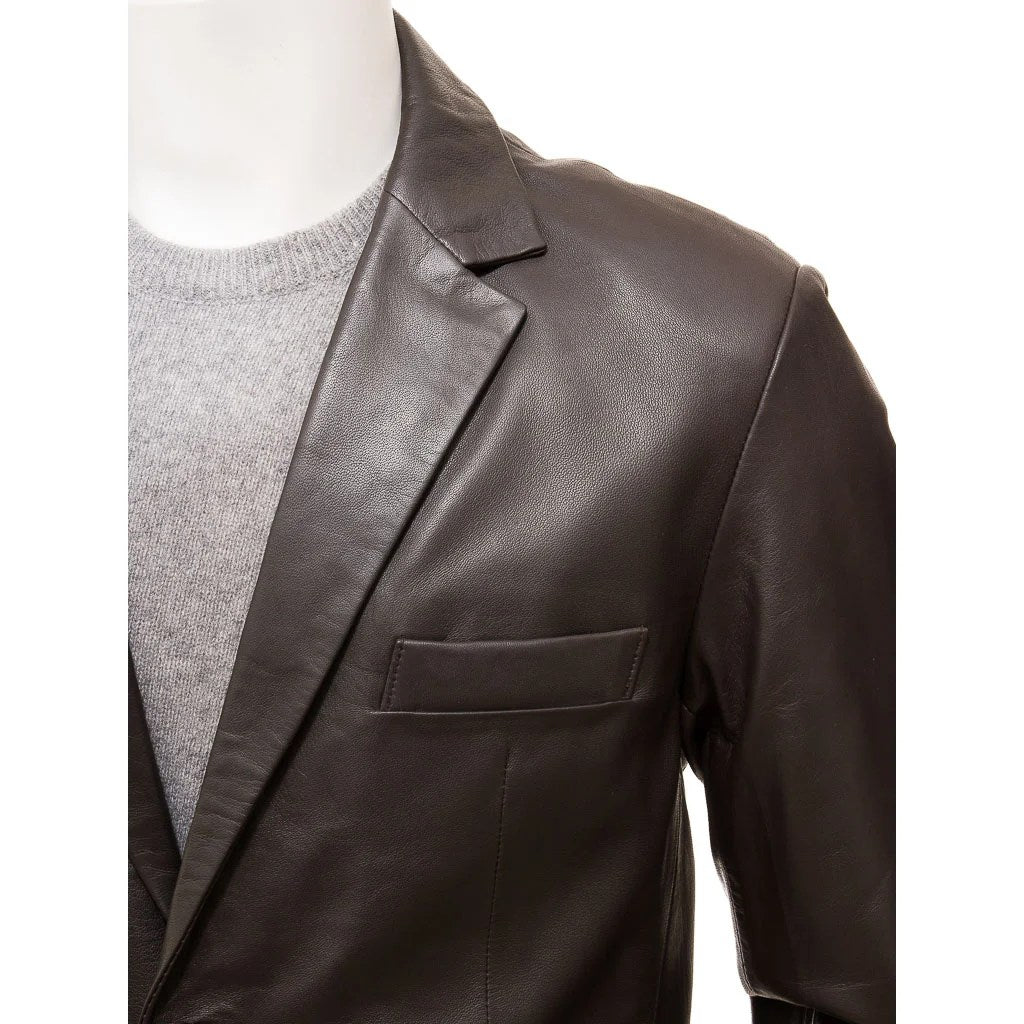 MEN CLASSIC BROWN LEATHER BLAZER MANSFIELD