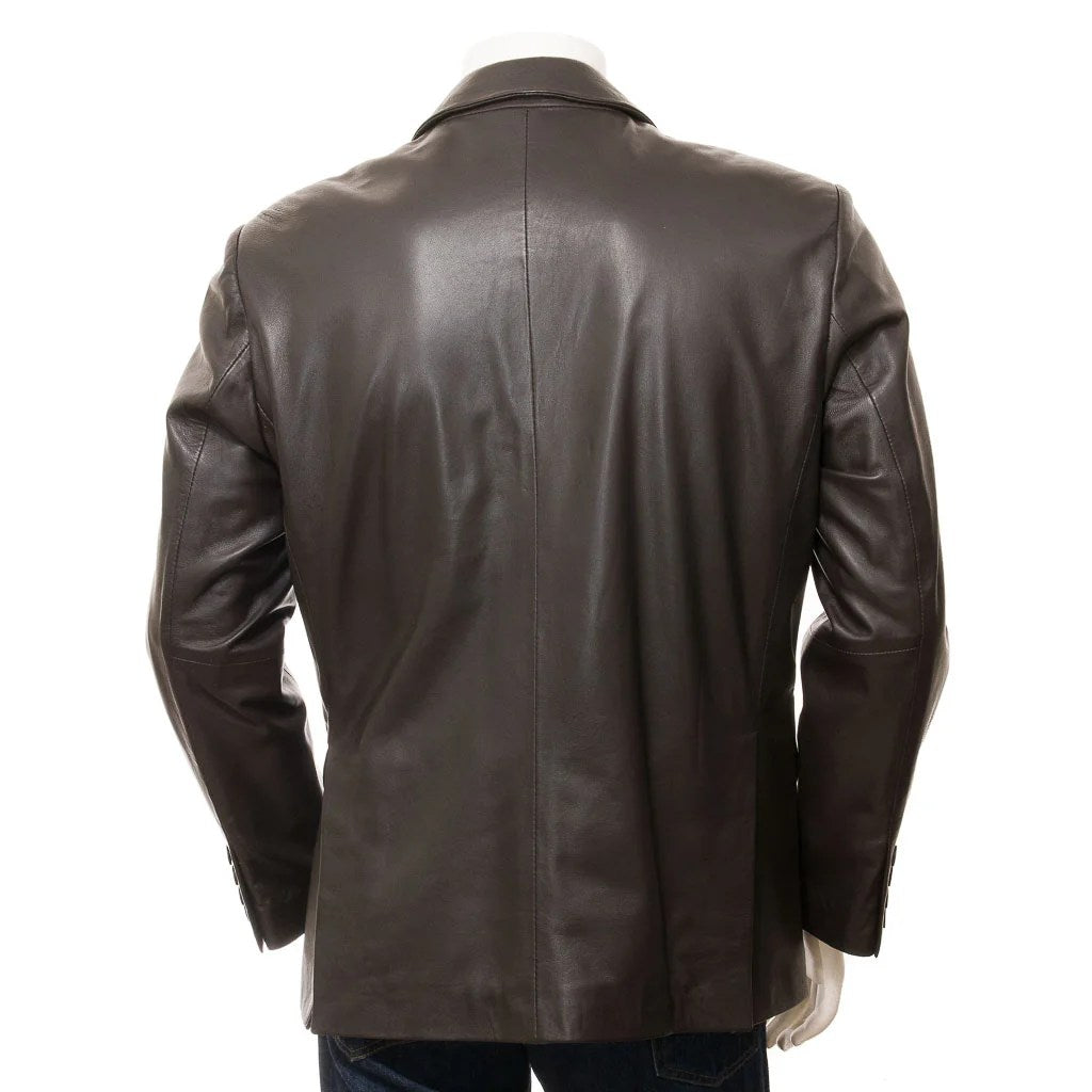 MEN CLASSIC BROWN LEATHER BLAZER MANSFIELD