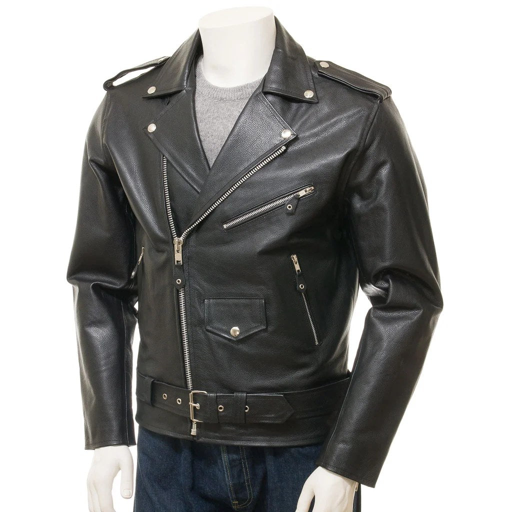 MEN BLACK LEATHER BIKER JACKET CANDOR