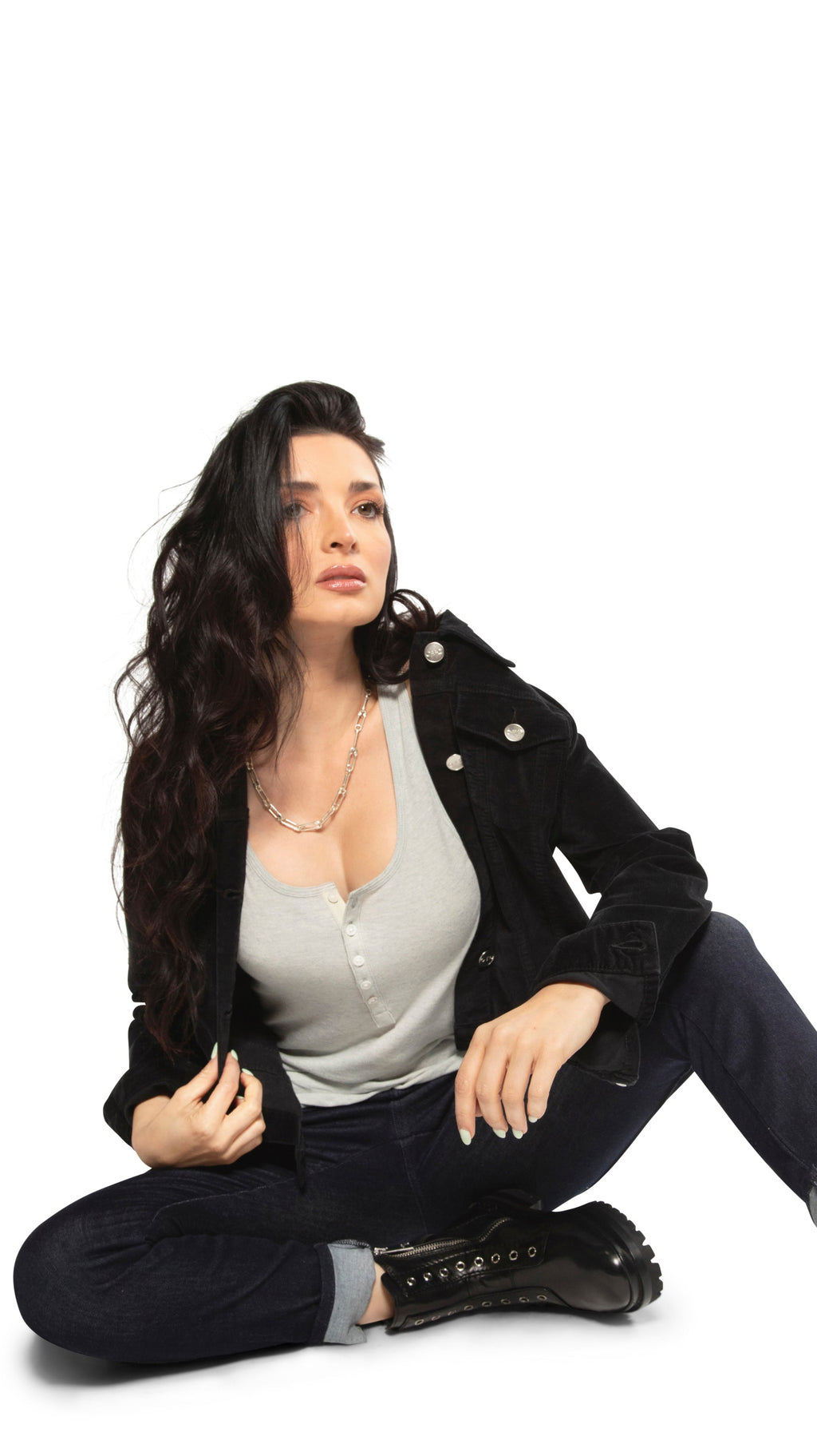Jeansjacke aus Stretch-Samt (Schwarz)