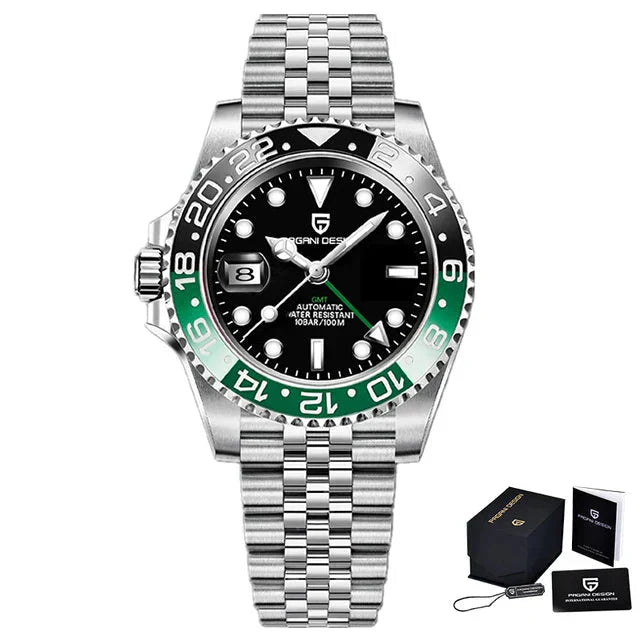 Automatische Herrenarmbanduhr mit Saphirglas (Schwarz-Grün)