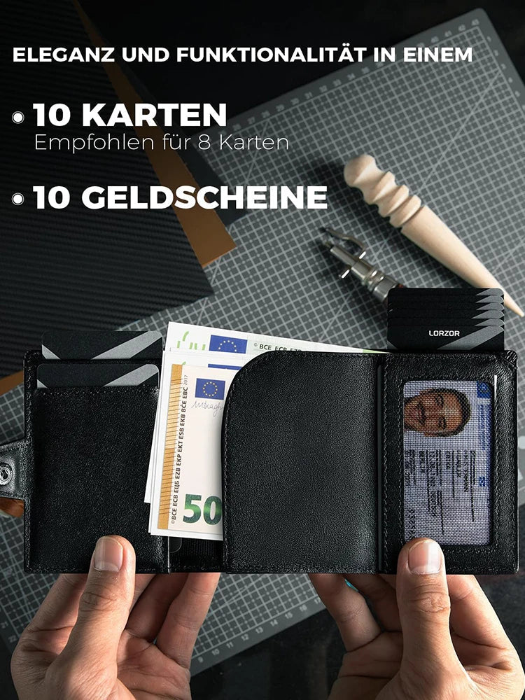 Herren Blocker Geldbörse – Geldbörse aus echtem Leder mit Münzfach, Schwarz