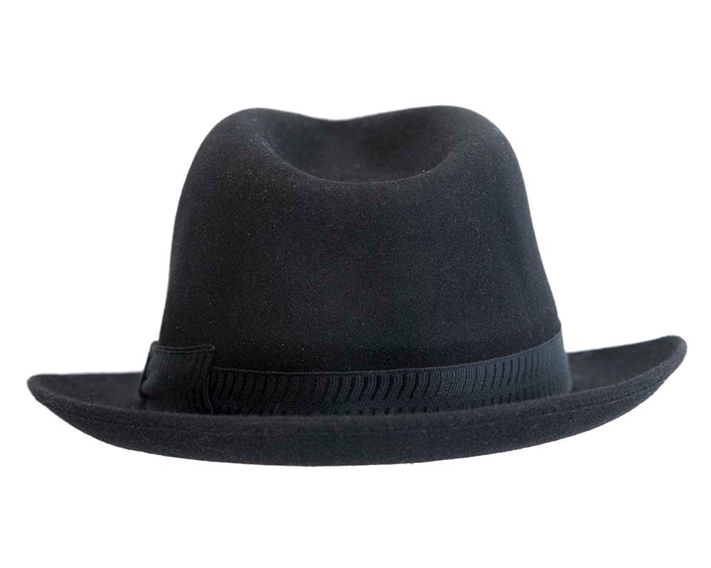 Black rabbit fur mens wide brim fedora hat
