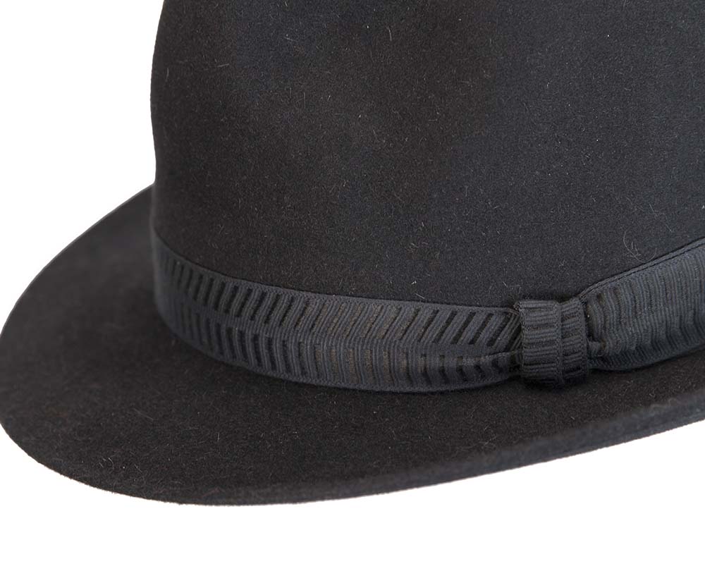 Black rabbit fur mens wide brim fedora hat