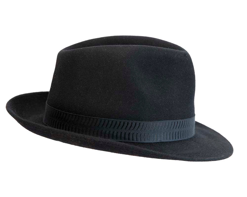 Black rabbit fur mens wide brim fedora hat