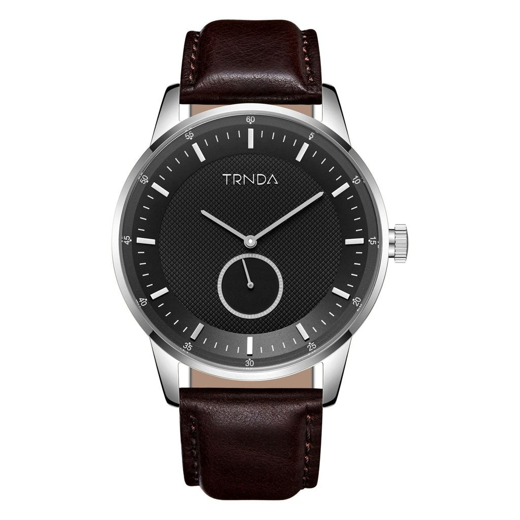 Trnda Men's Stainless Steel Watch, Brown Leather Band | Trn-Ss43b-0