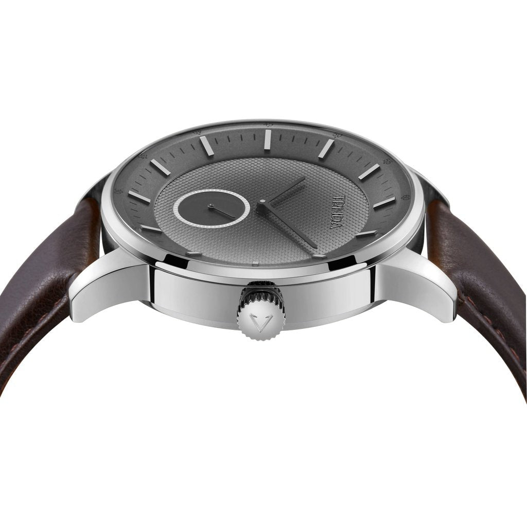 Trnda Men's Stainless Steel Watch, Brown Leather Band | Trn-Ss43b-2