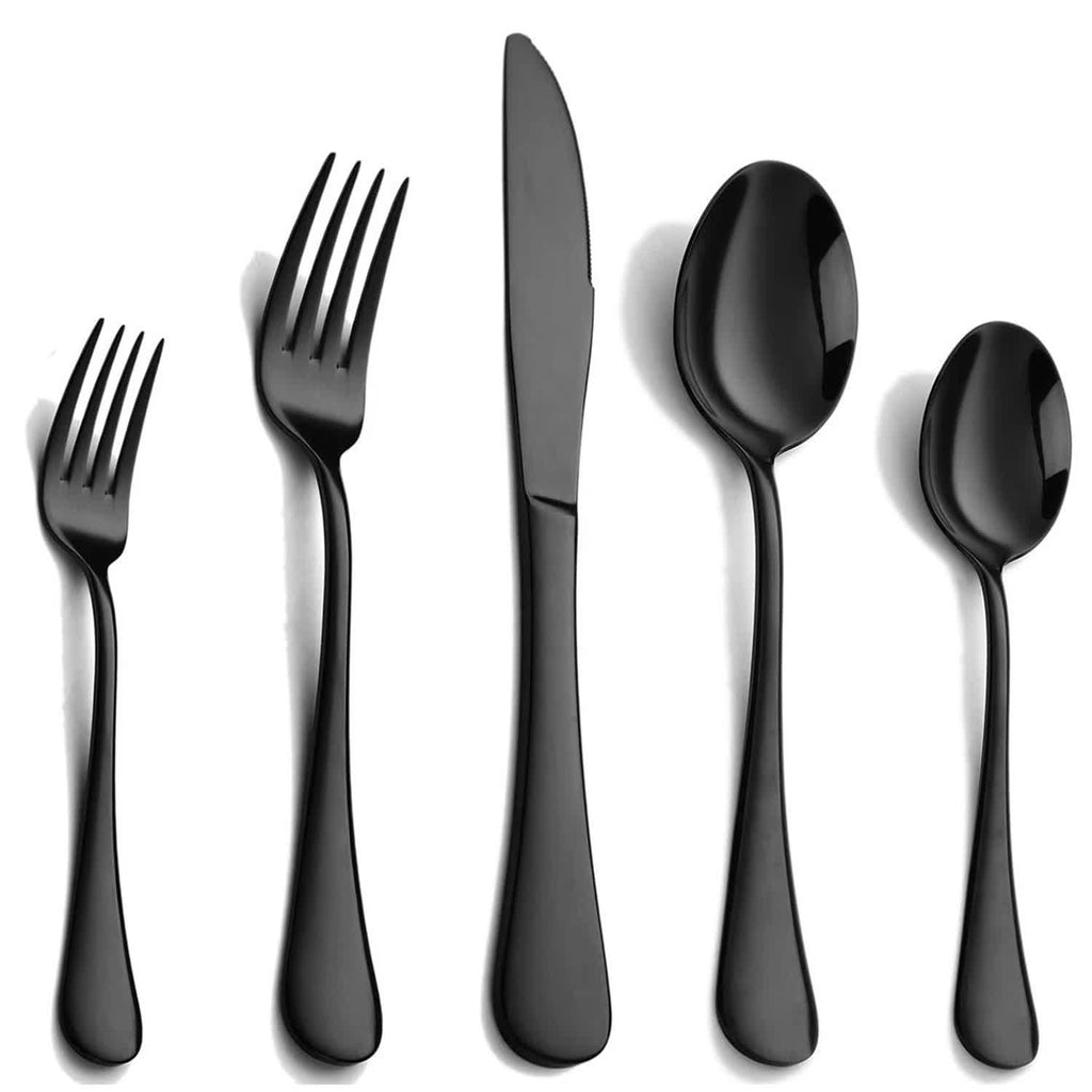 NNEDSZ Schwarz 410 Edelstahl Besteckset – Western Steakmesser, Gabel- & Löffel-Set, 6 Sets/30-teiliges Geschirrset