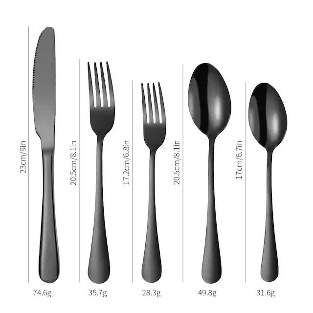 NNEDSZ Schwarz 410 Edelstahl Besteckset – Western Steakmesser, Gabel- & Löffel-Set, 6 Sets/30-teiliges Geschirrset