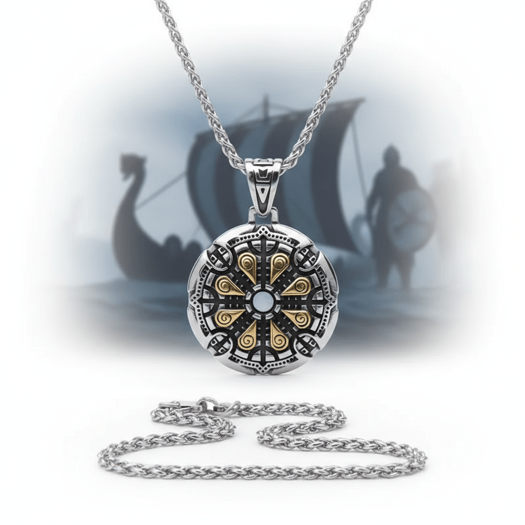 Viking Vegvisir Necklace for Men Norse Compass Rune Pendant Gift Box