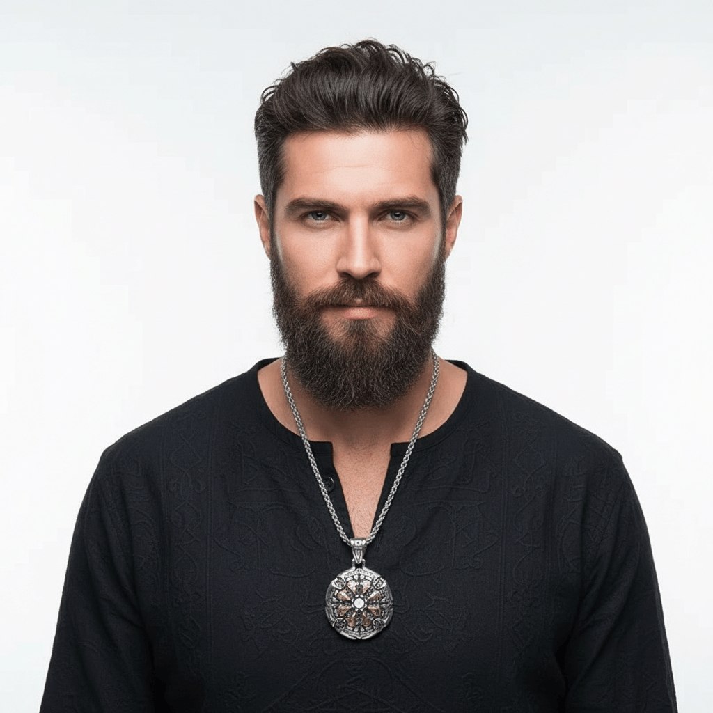 Viking Vegvisir Necklace for Men Norse Compass Rune Pendant Gift Box