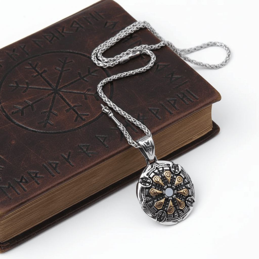 Viking Vegvisir Necklace for Men Norse Compass Rune Pendant Gift Box