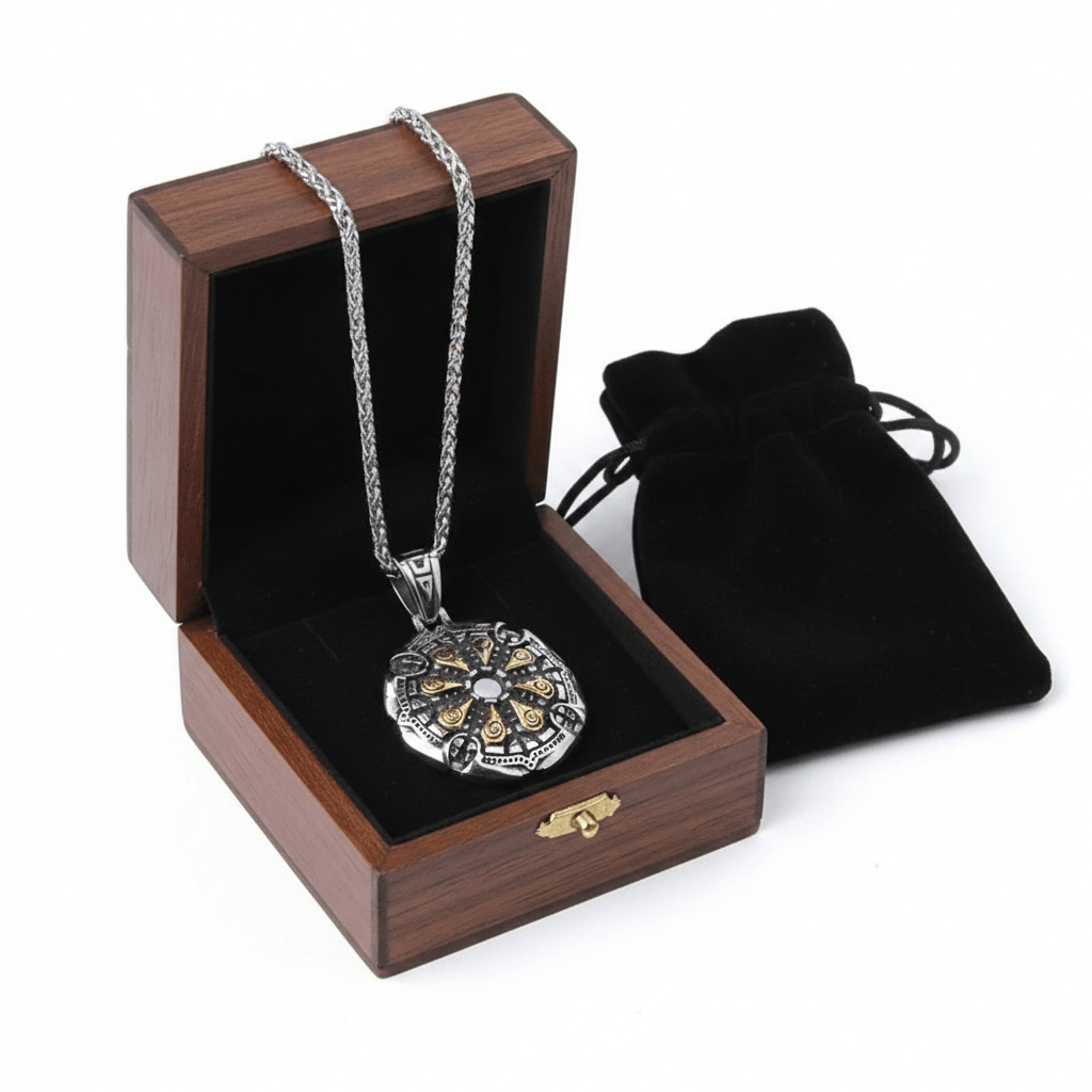 Viking Vegvisir Necklace for Men Norse Compass Rune Pendant Gift Box