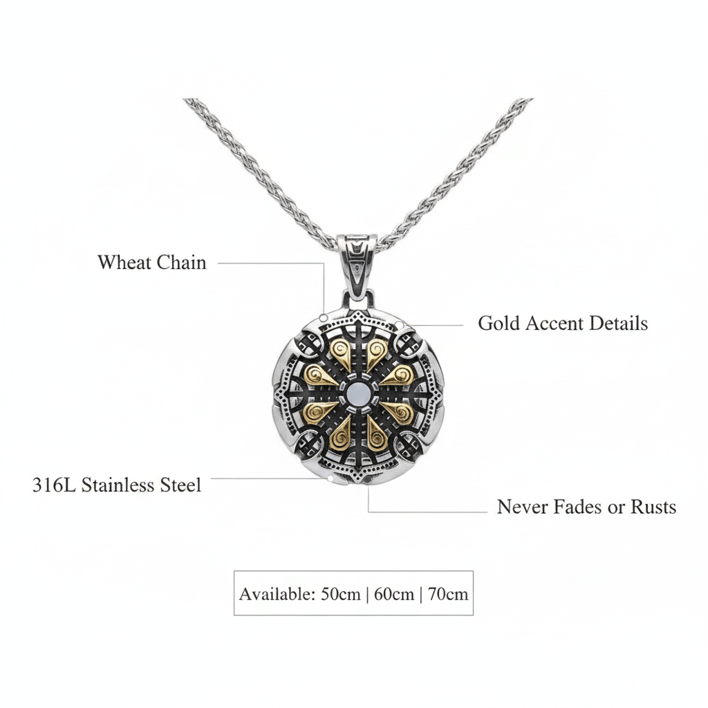 Viking Vegvisir Necklace for Men Norse Compass Rune Pendant Gift Box