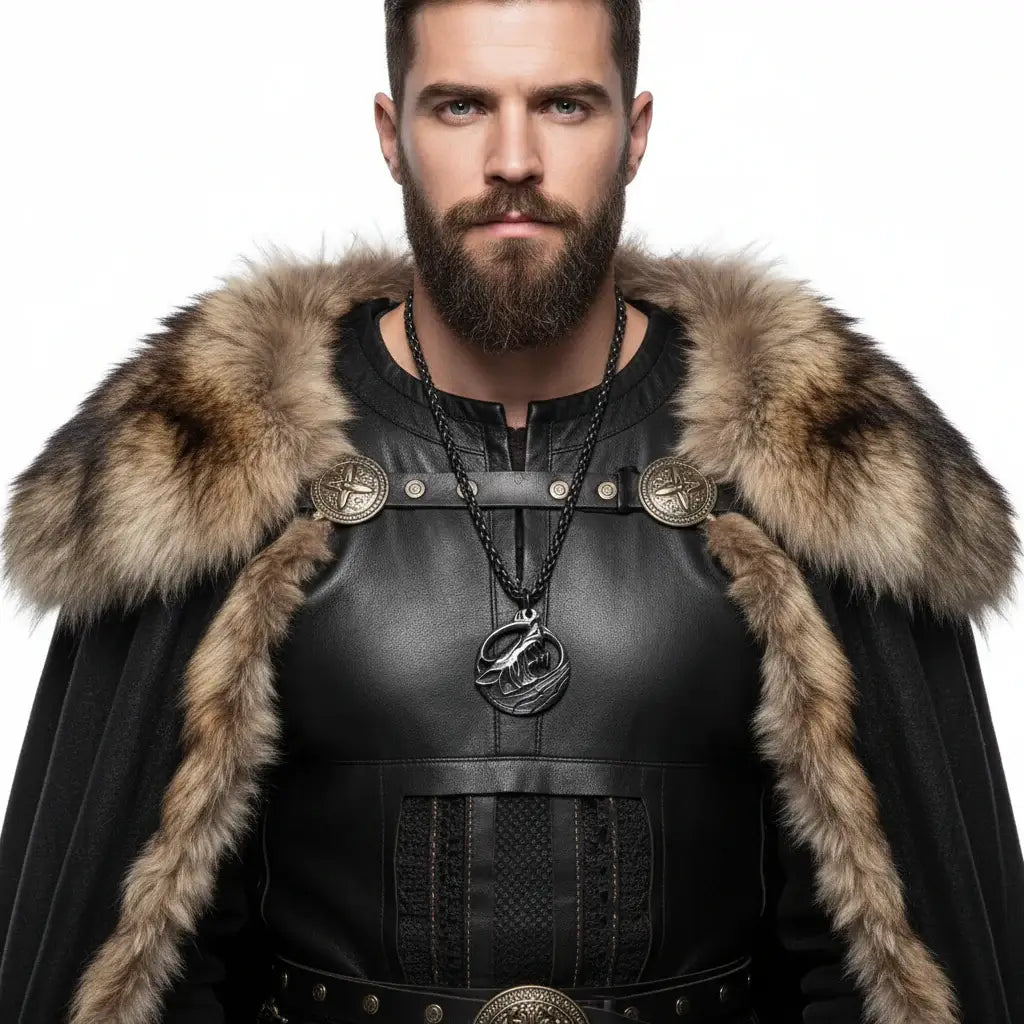 Wikinger Wolfskopf-Anhänger Halskette für Herren – Nordisches Geschenkset