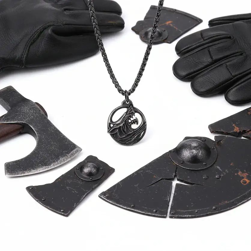 Wikinger Wolfskopf-Anhänger Halskette für Herren – Nordisches Geschenkset