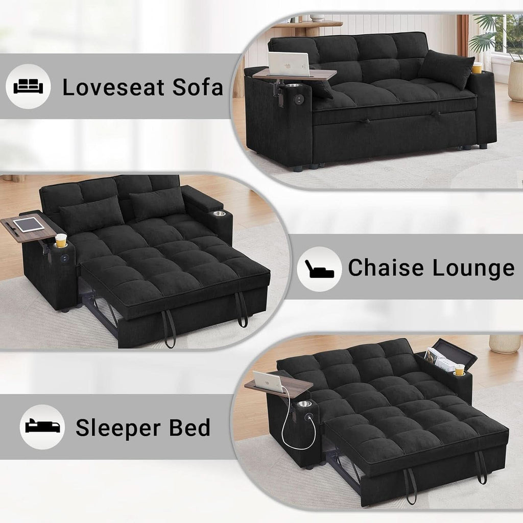 65Zoll Verwandlungsfähiges Schlafsofa Schwarz USB-Anschluss