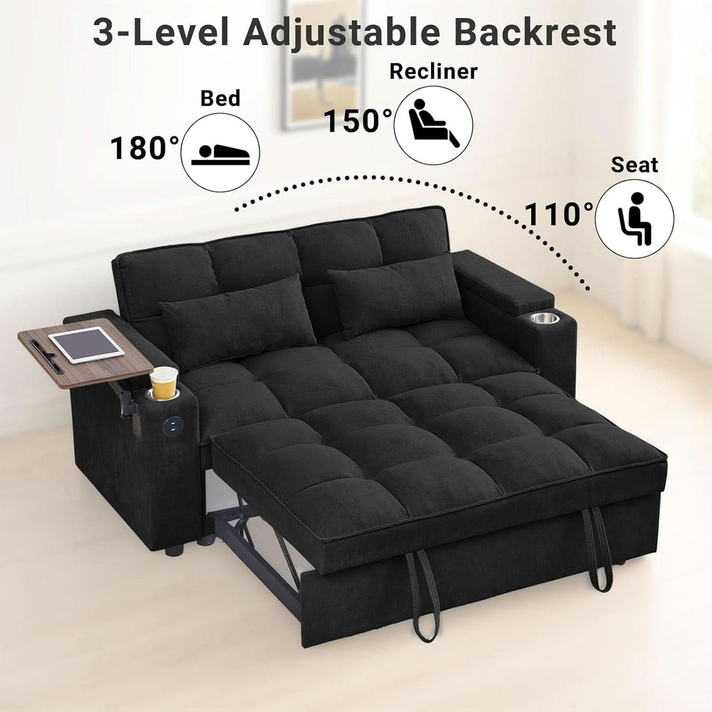 65Zoll Verwandlungsfähiges Schlafsofa Schwarz USB-Anschluss