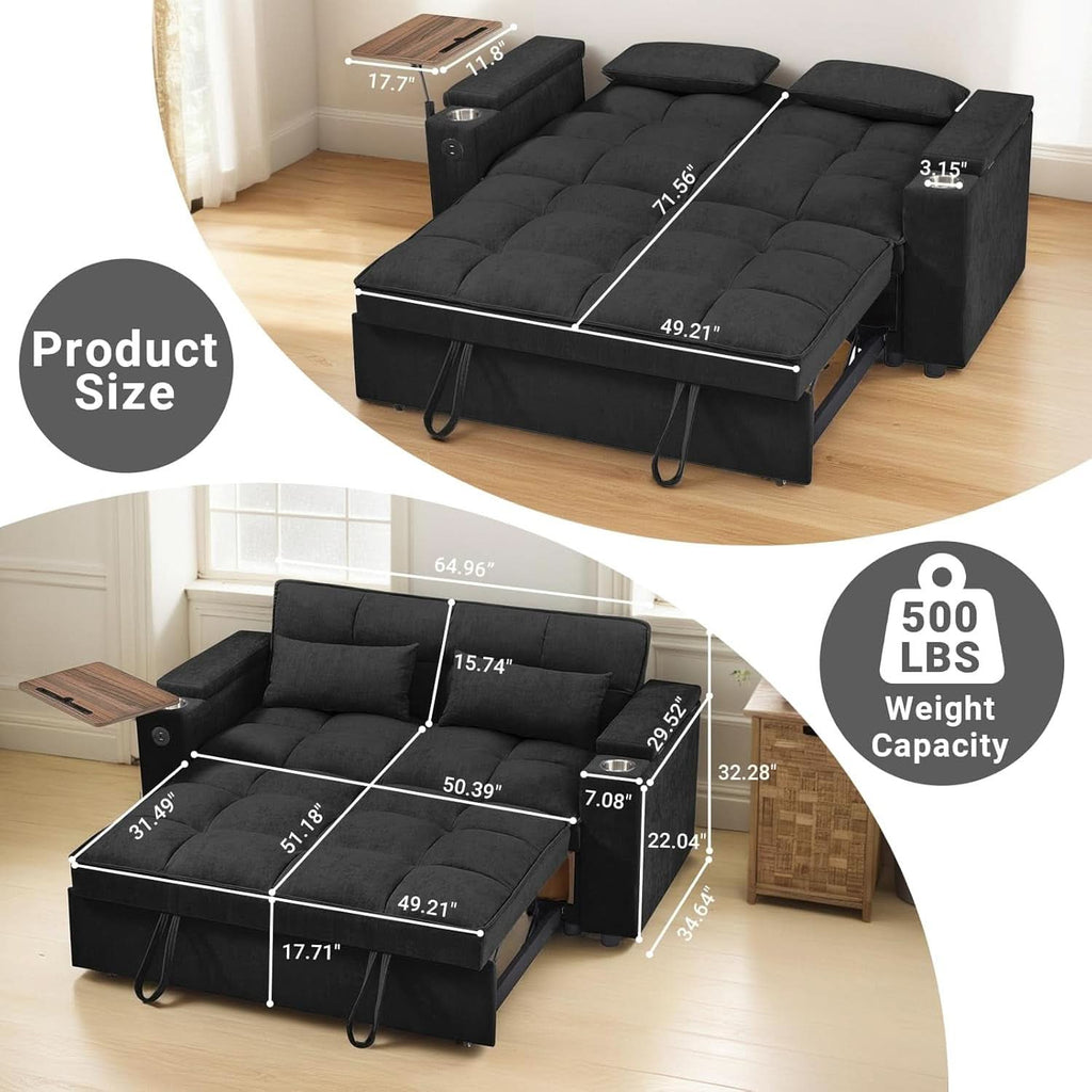 65Zoll Verwandlungsfähiges Schlafsofa Schwarz USB-Anschluss