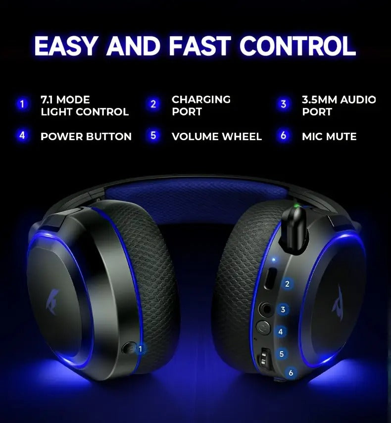 Kabelloses RGB-Gaming-Headset mit Surround-Sound