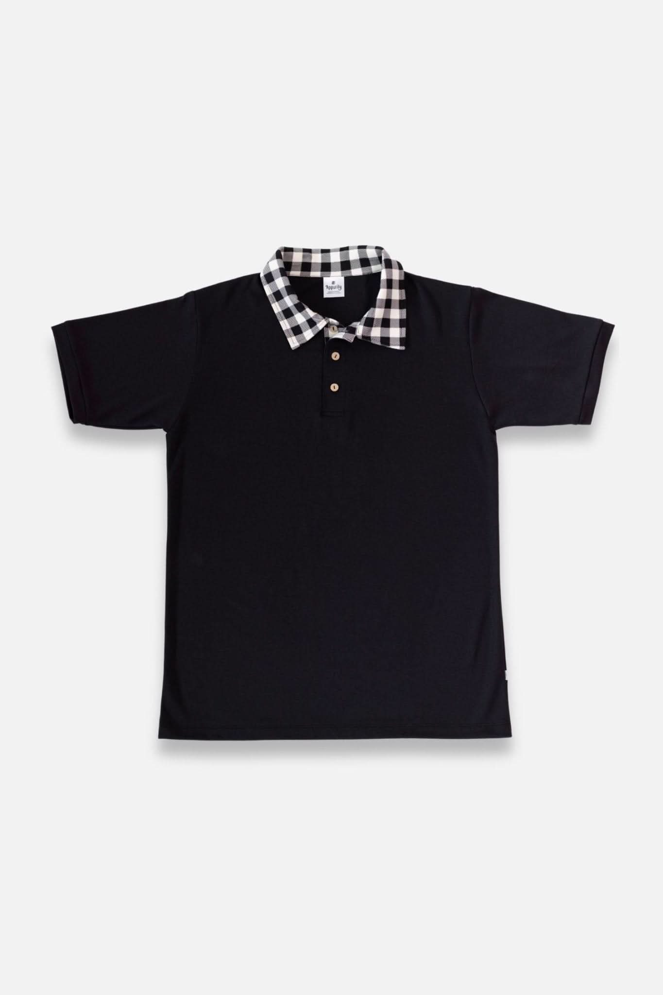 Herren Bambus-Poloshirt | Schwarz Bison Plaid