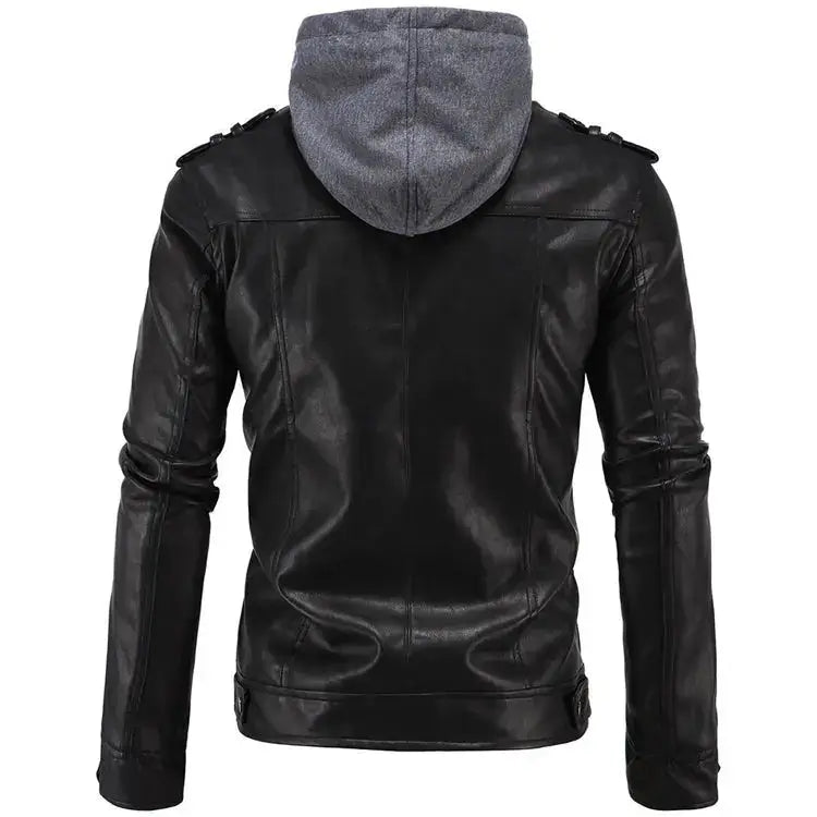 Men's Hooded Motorcycle Brando Style Biker Leather Jacket-1