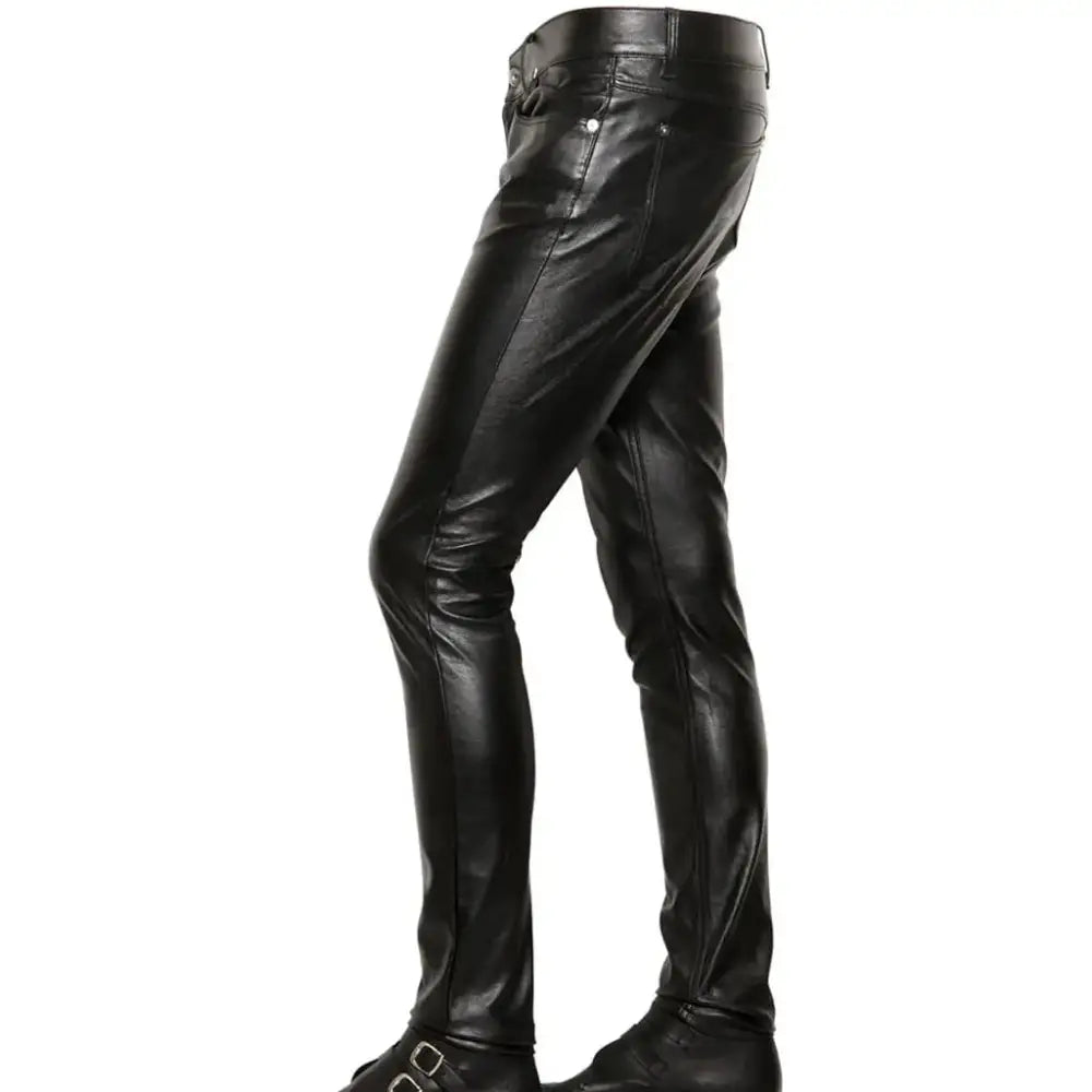 Men’s Black Leather Skinny Pants-2