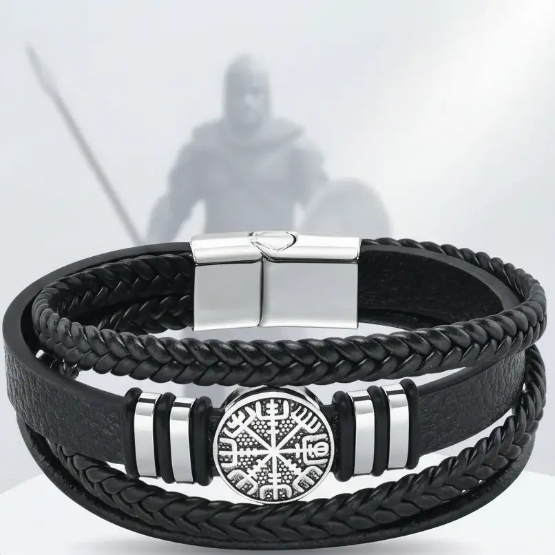 Wikinger Lederarmband für Herren Nordisches Magnetverschlussarmband für Herren