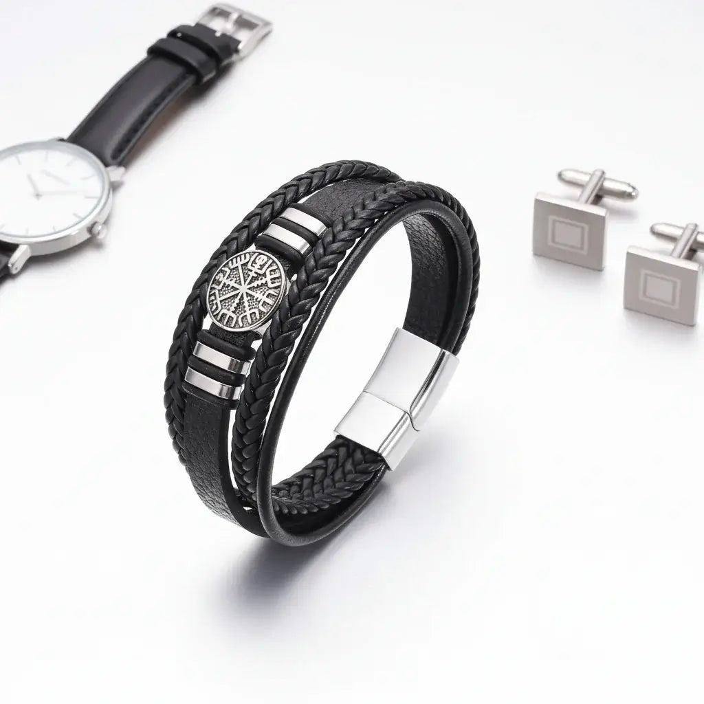 Wikinger Lederarmband für Herren Nordisches Magnetverschlussarmband für Herren
