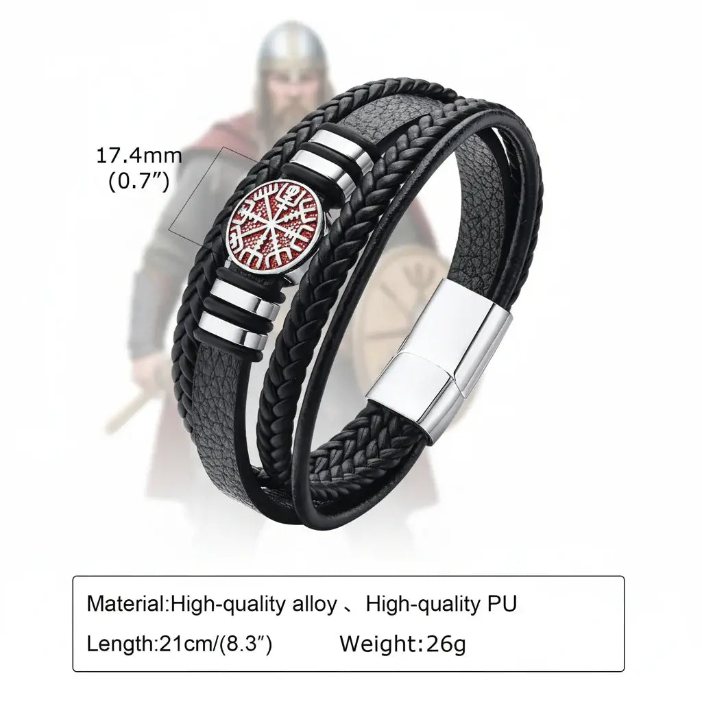 Wikinger Lederarmband für Herren Nordisches Magnetverschlussarmband für Herren